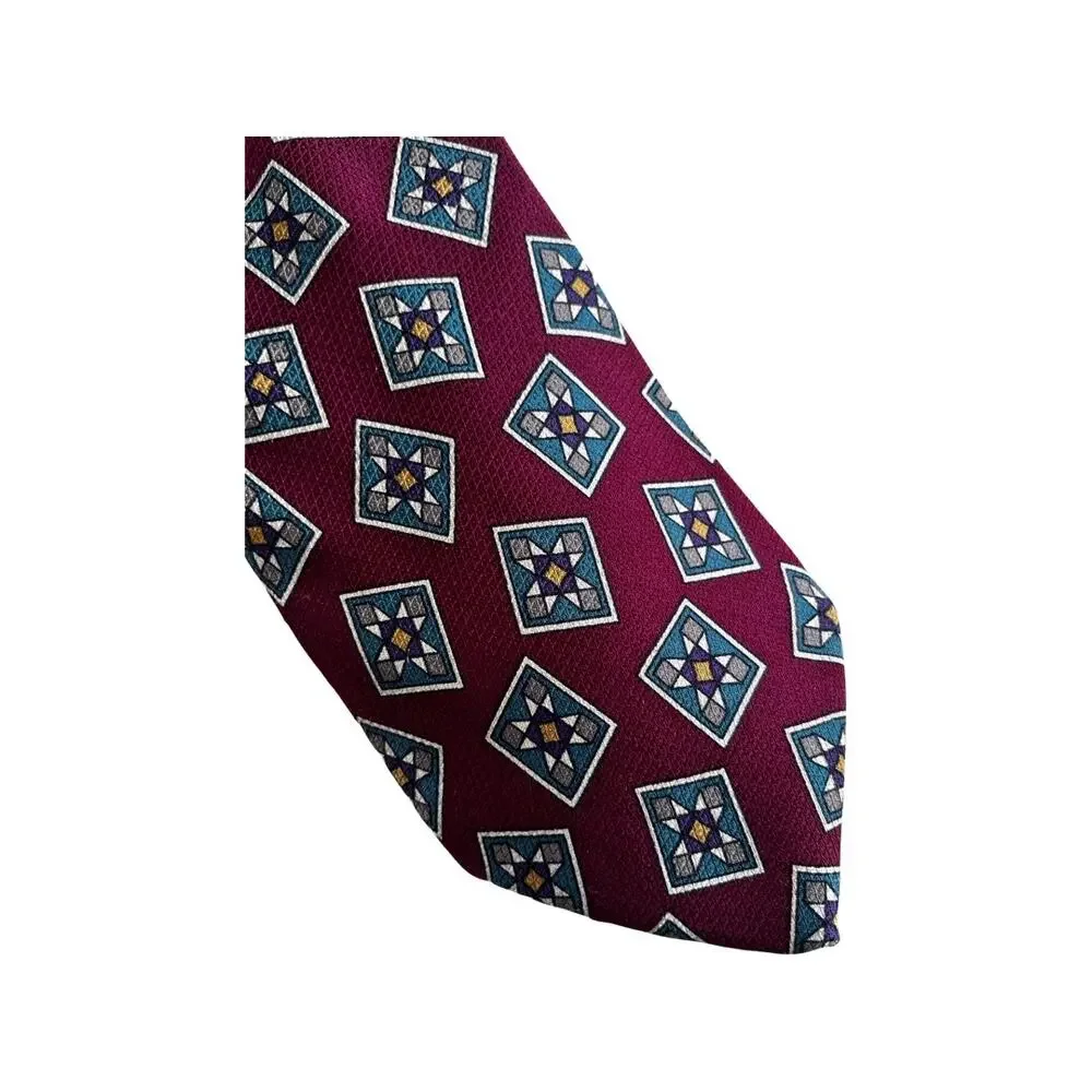 Vintage Kenneth Gordon 90s Quilt Square Silk Necktie